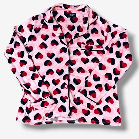 Kate Spade New York Women’s Pink Hearts Sleepwear Small Button Down Pajama Shirt - Picture 1 of 5
